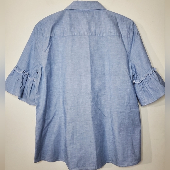 Karl Lagerfeld Ruffle Pearlsnap Blouse Size Large - Picture 4 of 8